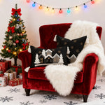 Throw Pillow Set Embroidered Snowy Village Faux-Shearling