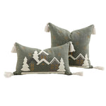 Throw Pillow Set Embroidered Snowy Village Faux-Shearling