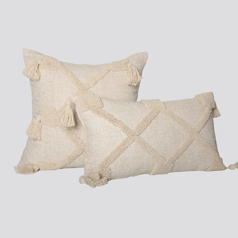 Throw Pillow Set Tufted Embroidery Tassels Mixed Lumbar & Square