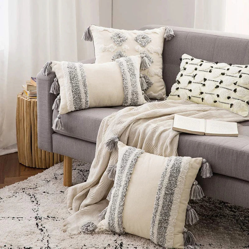Throw Pillow Set Tufted Embroidery Tassels Mixed Lumbar & Square