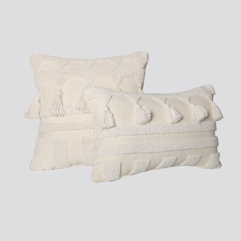 Throw Pillow Set Tufted Embroidery Tassels Mixed Lumbar & Square