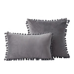Throw Pillow Set Velvet Pom-Pom Fringe Hidden Zipper Closure