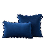 Throw Pillow Set Velvet Pom-Pom Fringe Hidden Zipper Closure