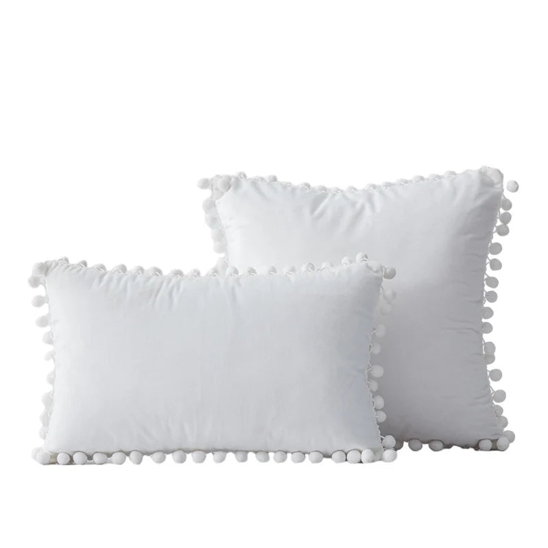 Throw Pillow Set Velvet Pom-Pom Fringe Hidden Zipper Closure