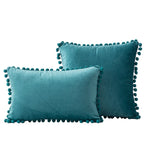 Throw Pillow Set Velvet Pom-Pom Fringe Hidden Zipper Closure