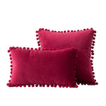 Throw Pillow Set Velvet Pom-Pom Fringe Hidden Zipper Closure