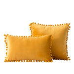 Throw Pillow Set Velvet Pom-Pom Fringe Hidden Zipper Closure