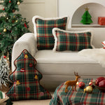 Throw Pillow Tartan Plaid Faux Fur Trim Shape-Retaining Filling