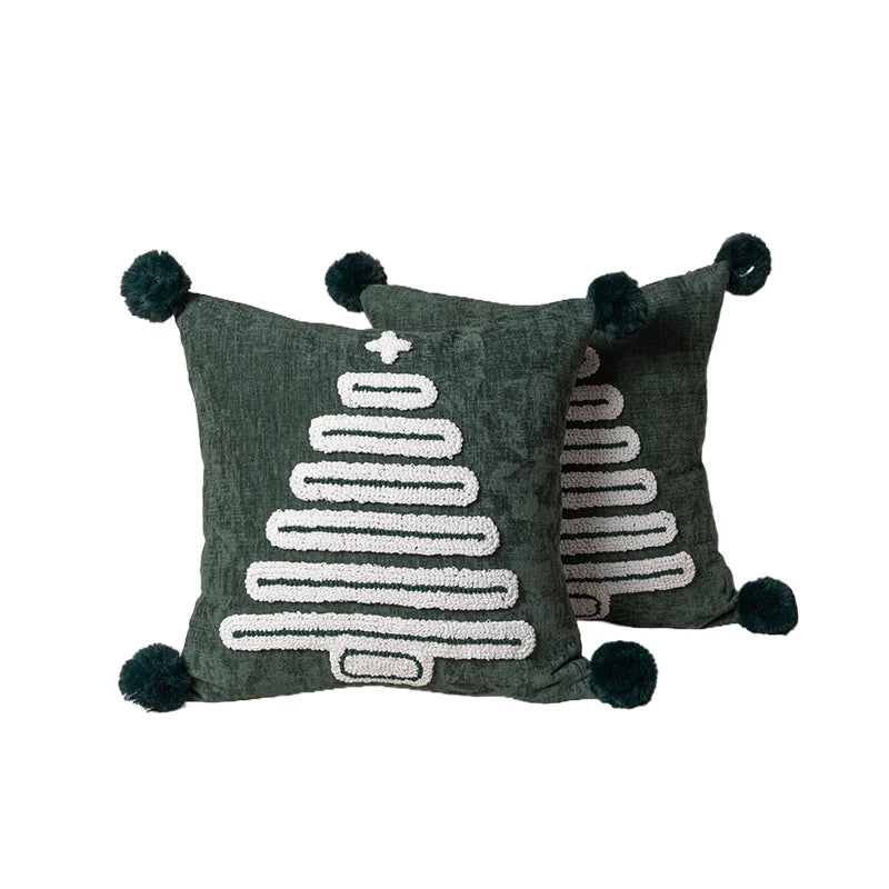 Throw Pillow Tufted Chenille Tree Motif Hidden Zipper