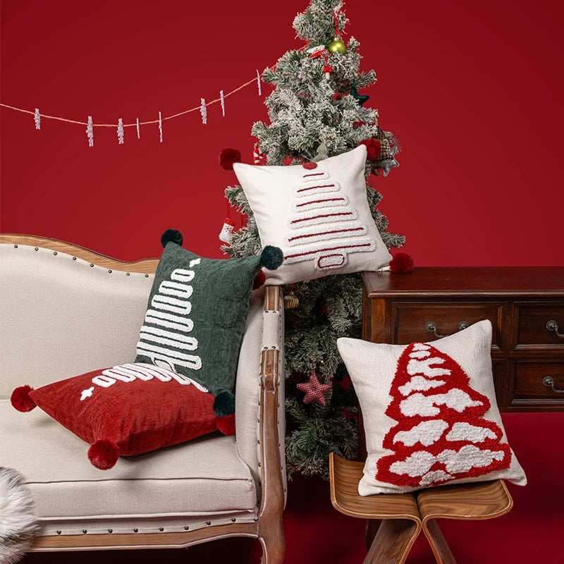 Throw Pillow Tufted Chenille Tree Motif Hidden Zipper