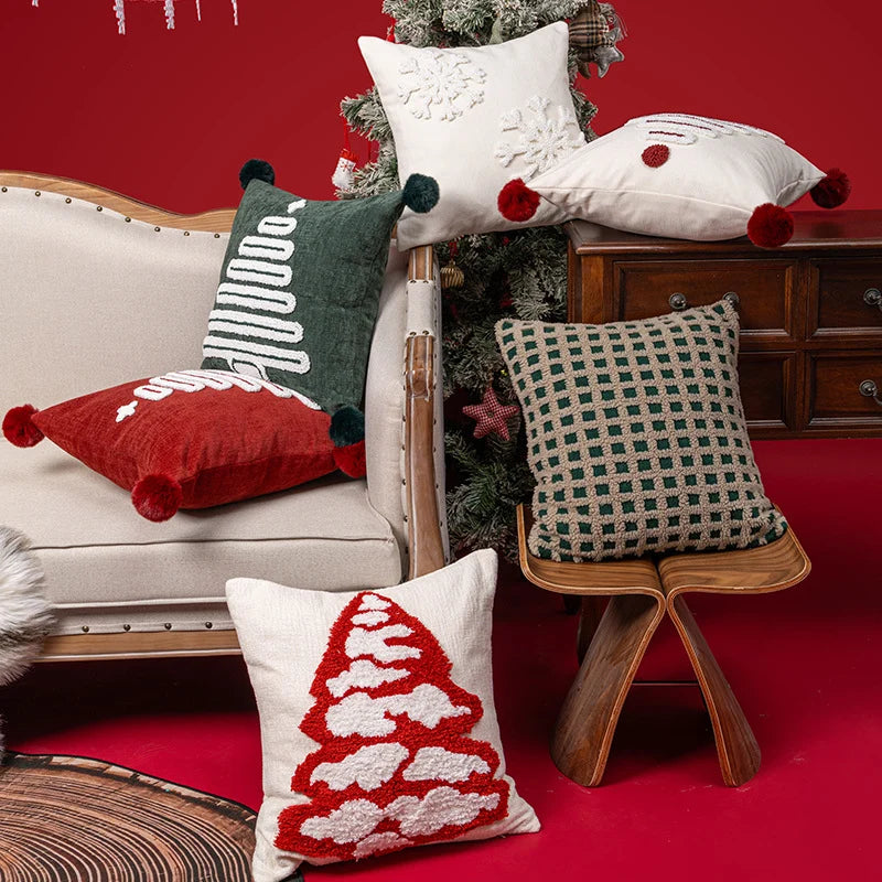 Throw Pillow Tufted Chenille Tree Motif Hidden Zipper