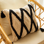 Throw Pillow Tufted Diamond Texture Tassel Corners & Removable Cover