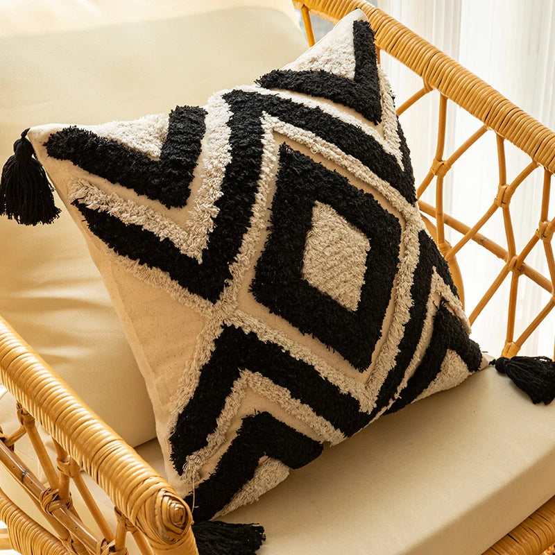 Throw Pillow Tufted Diamond Texture Tassel Corners & Removable Cover