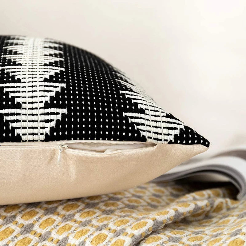 Throw Pillow Tufted Ethnic Stripe Linen Blend Removable Cover