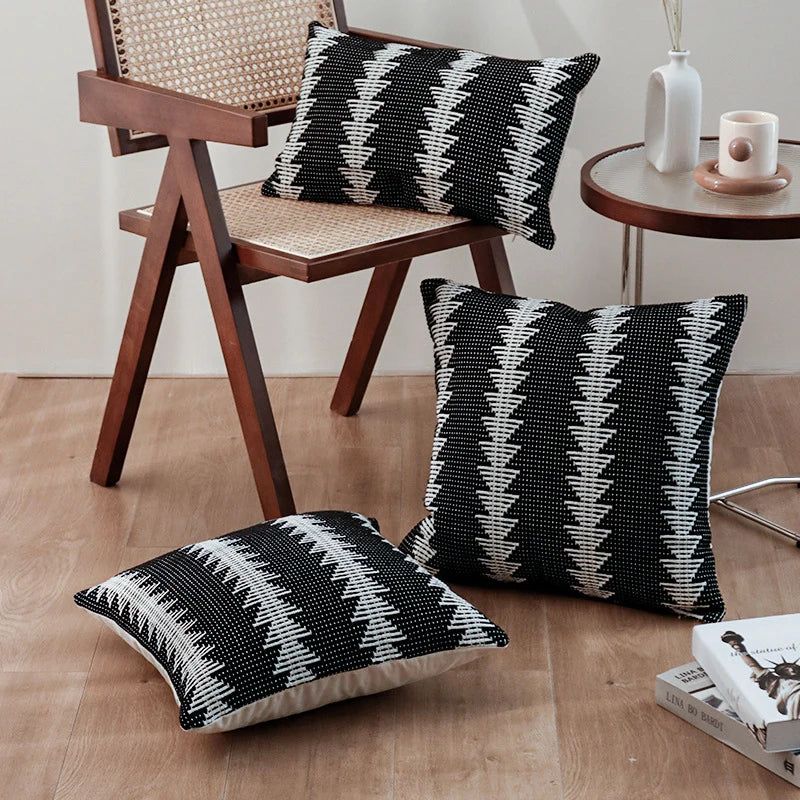 Throw Pillow Tufted Ethnic Stripe Linen Blend Removable Cover