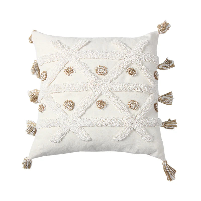 Throw Pillow Tufted Geometric Tassels Removable Cotton Cover
