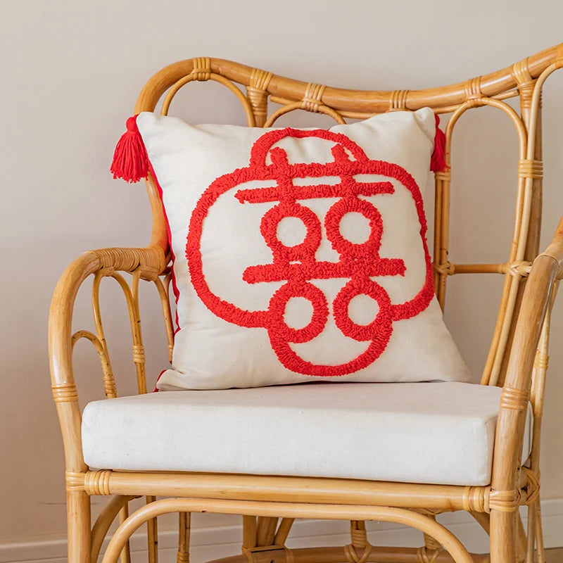 Throw Pillow Tufted Monogram & Tassel Trim
