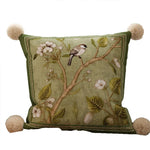 Throw Pillow Velvet Embroidered Bird & Botanical Removable Cover