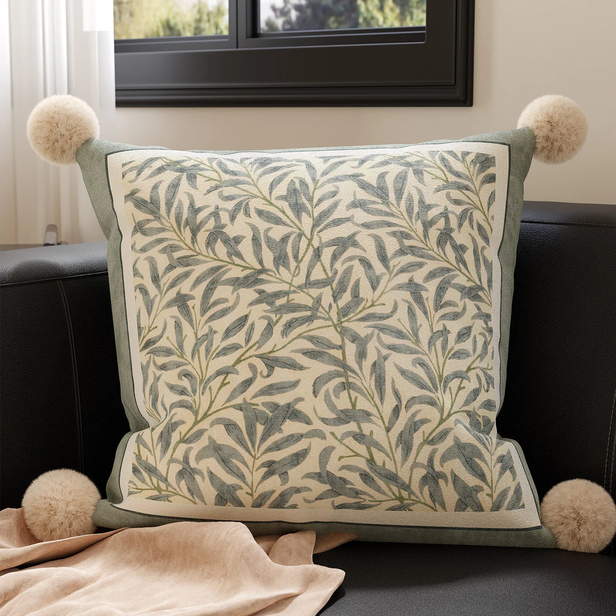 Throw Pillow Velvet Embroidered Bird & Botanical Removable Cover