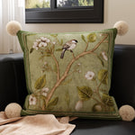 Throw Pillow Velvet Embroidered Bird & Botanical Removable Cover