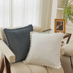 Throw Pillow Velvet-Look Pom-Pom Border Removable Concealed-Zip Cover