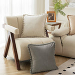Throw Pillow Velvet-Look Pom-Pom Border Removable Concealed-Zip Cover