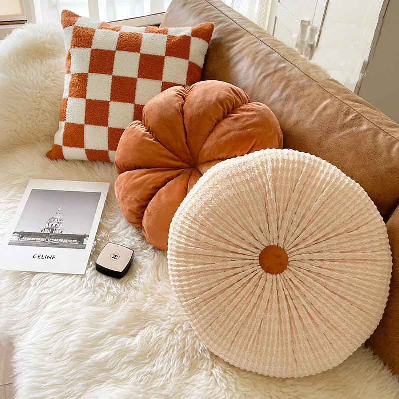 Throw Pillow Velvet Tufted Pumpkin Plush Filling
