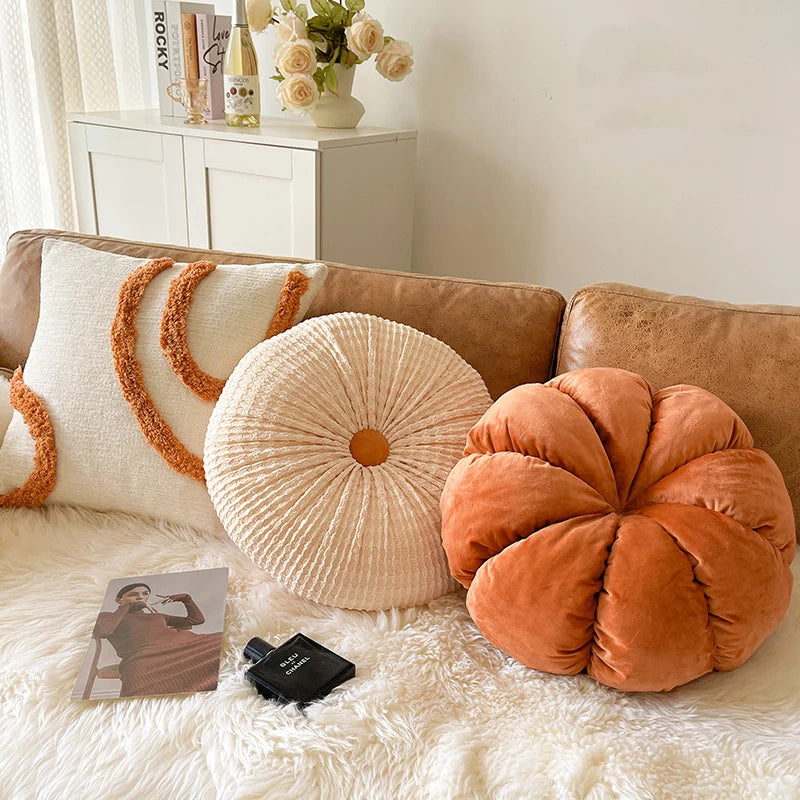 Throw Pillow Velvet Tufted Pumpkin Plush Filling