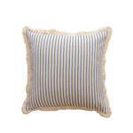 Throw Pillow Woven Canvas Pinstripe & Fringe Trim