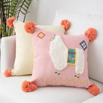 Throw Pillow Woven Diamond Design Pom-Poms & Tassels Stain-Resistant