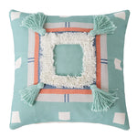 Throw Pillow Woven Diamond Design Pom-Poms & Tassels Stain-Resistant
