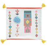 Throw Pillow Woven Diamond Design Pom-Poms & Tassels Stain-Resistant