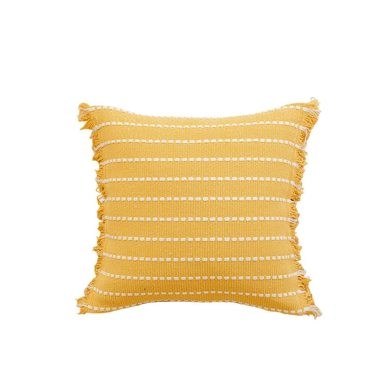Throw Pillow Woven Striped Fringed Edges