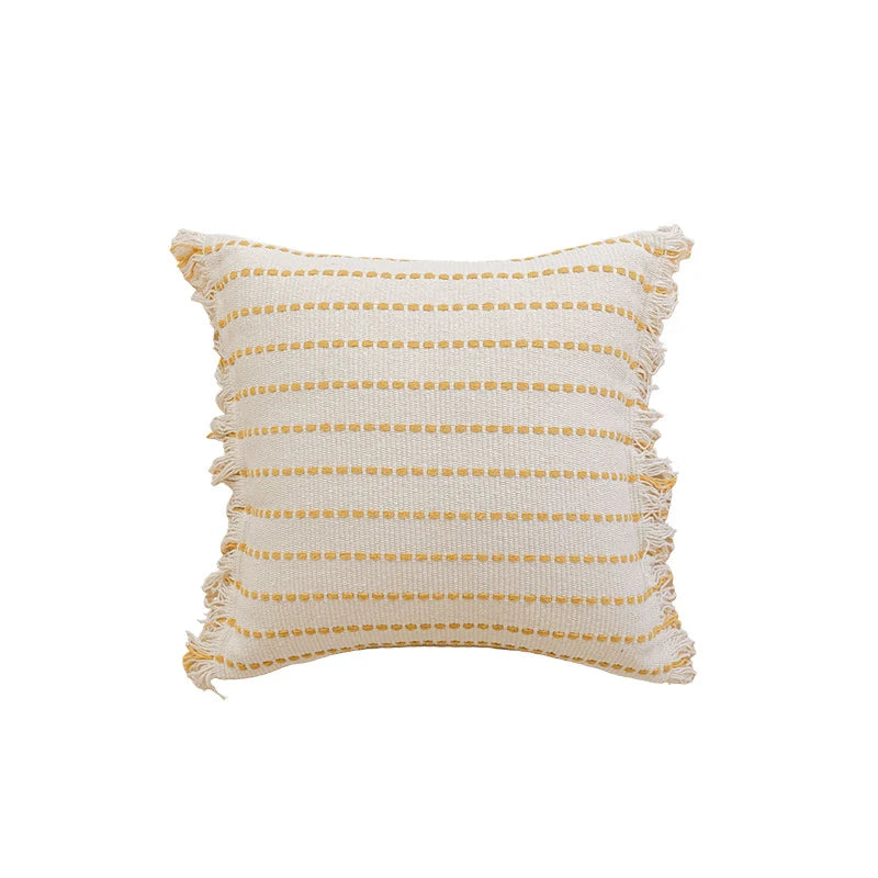 Throw Pillow Woven Striped Fringed Edges