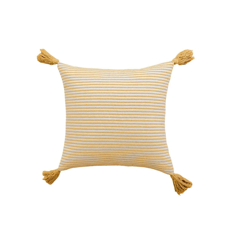Throw Pillow Woven Striped Fringed Edges