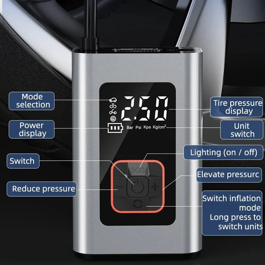 Tire Inflator Portable Rechargeable 140 PSI Auto Shut Off