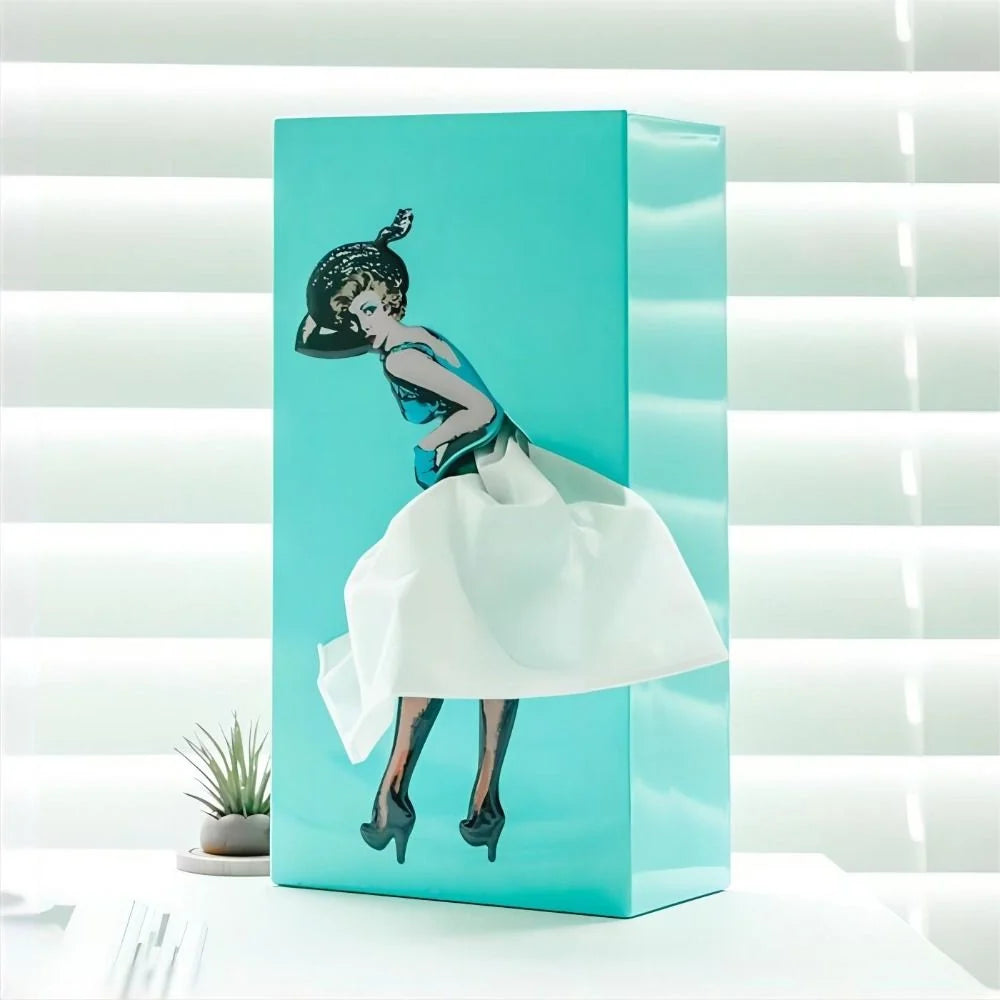 Tissue Box Holder Decorative Flying Skirt Weighted Base
