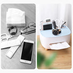 Tissue Box Holder Integrated Phone Stand Dual-Compartment Organizer