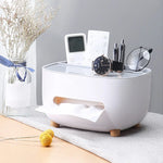 Tissue Box Holder Integrated Phone Stand Dual-Compartment Organizer