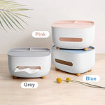 Tissue Box Holder Integrated Phone Stand Dual-Compartment Organizer