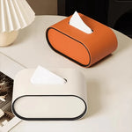 Tissue Box Leather Cover Oval Design Conceals Tissues