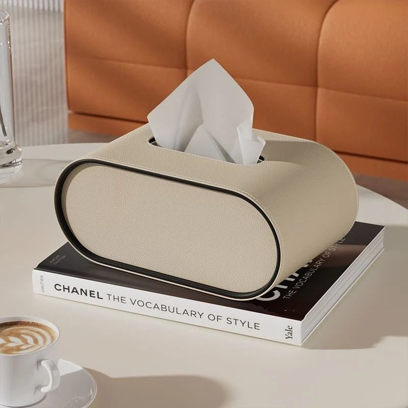 Tissue Box Leather Cover Oval Design Conceals Tissues