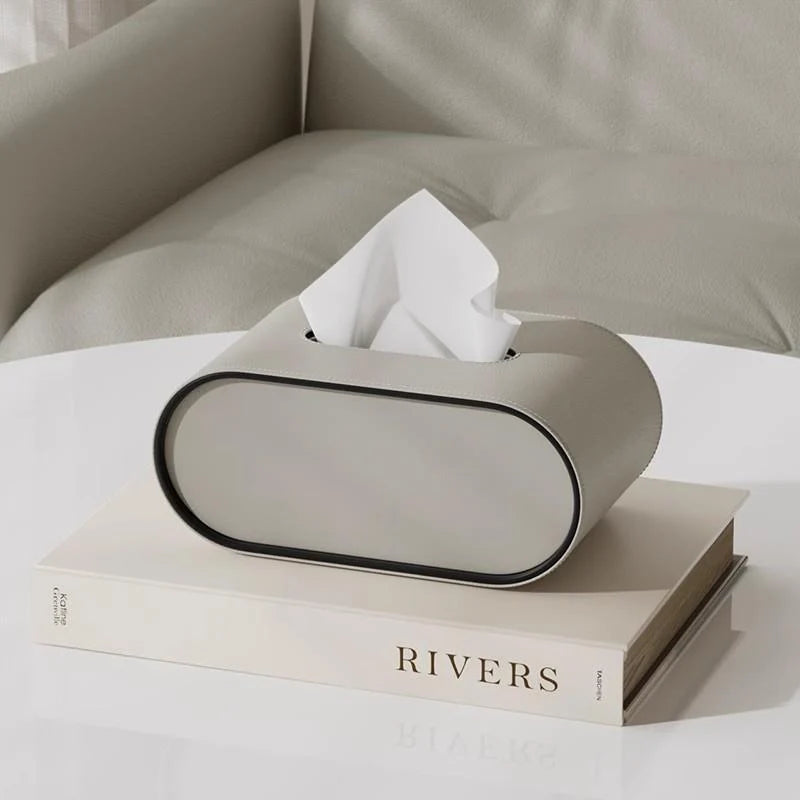 Tissue Box Leather Cover Oval Design Conceals Tissues
