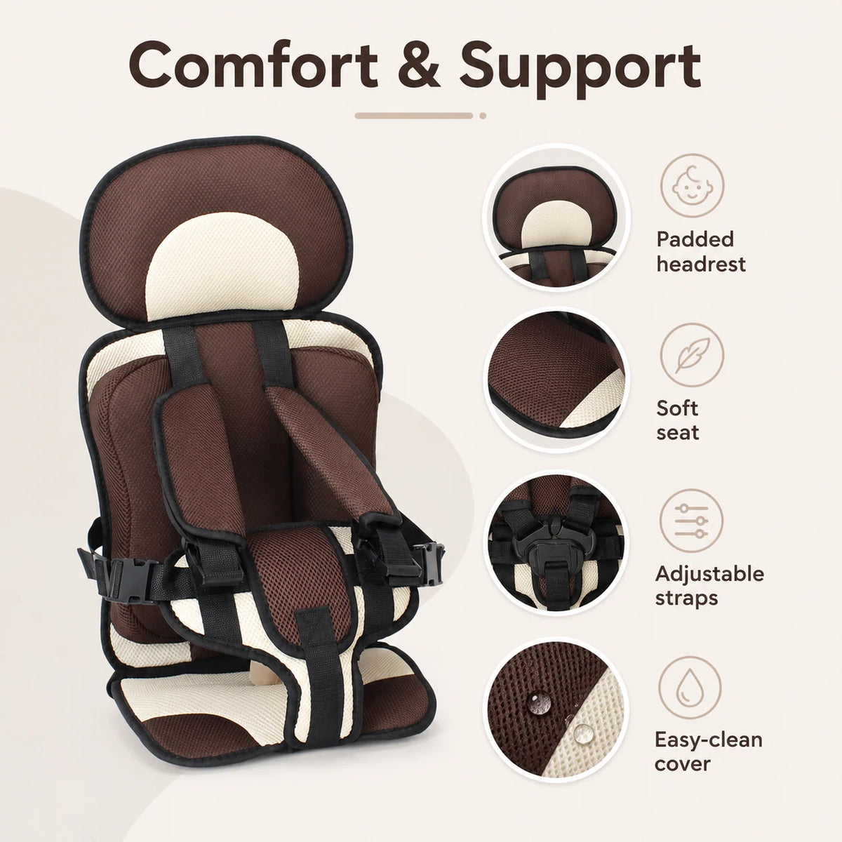 Toddler Car Seat Portable Reinforced Harness Machine Washable Cover