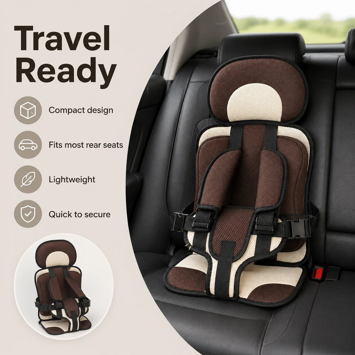Toddler Car Seat Portable Reinforced Harness Machine Washable Cover