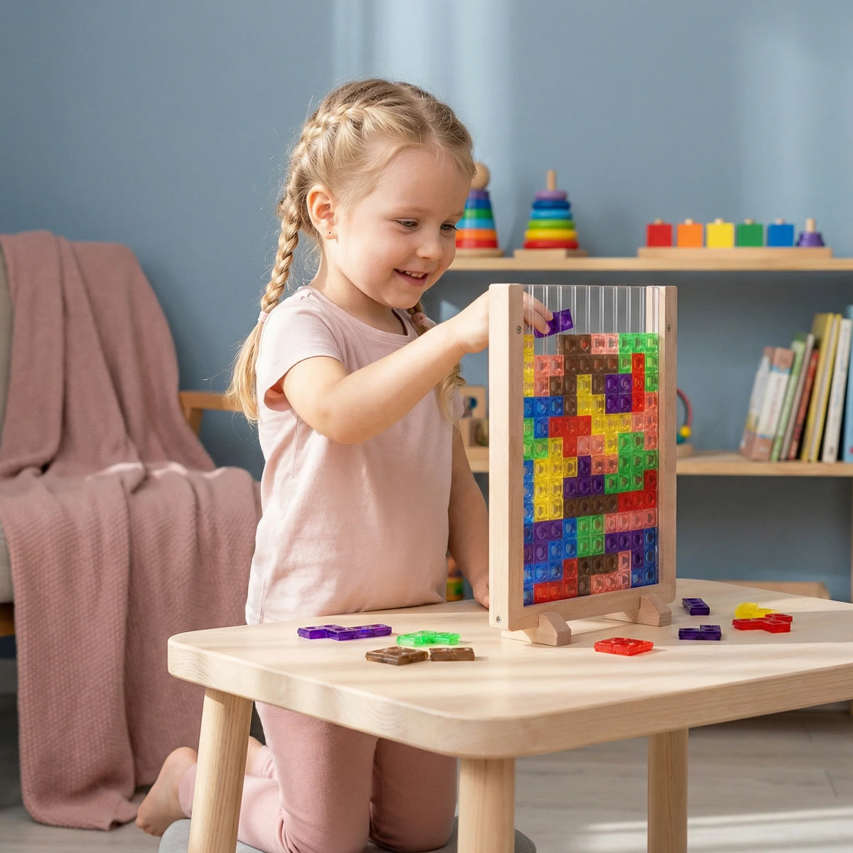 Toddler Wooden Puzzle Blocks Solid Wood Colorful Rounded Edges