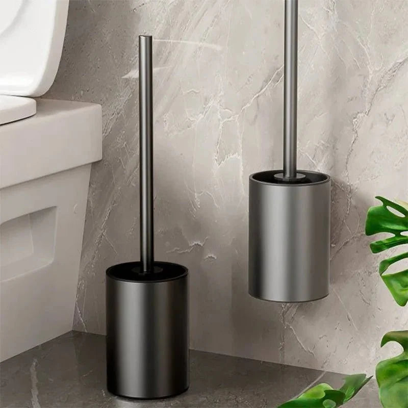 Toilet Brush and Holder Set Aluminum Wall-Mounted No-Drill Design