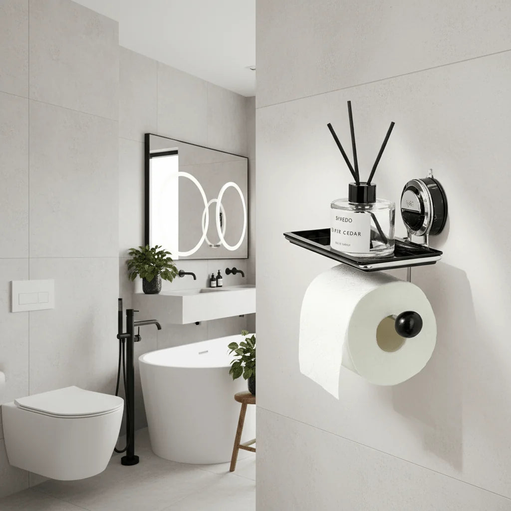Toilet Paper Holder Stainless Steel Strong Suction Mount Drill-Free
