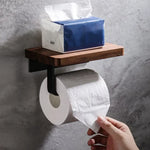 Toilet Paper Holder Wall-Mounted With Phone Shelf and Natural Wood Finish