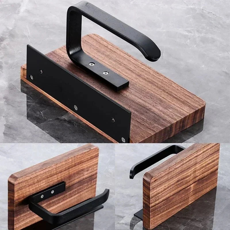 Toilet Paper Holder Wall-Mounted With Phone Shelf and Natural Wood Finish